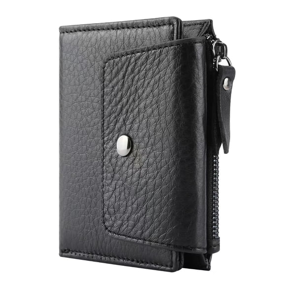 Men's Genuine Leather Slim Wallet, RFID Blocking Leather Wallets for Men Credit Card Wallet ID Window with Zip Coin Pocket (Coffee)
