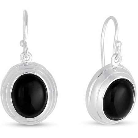 Onyx Oval Drop Earrings in Sterling Silver