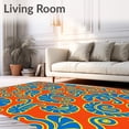 thumbnail image 2 of ODIKA 8'x10' Machine Washable Non-Slip Area Rug, Nautilus Spiral Design with Tropical Wave High Traffic Rug, Orange, 708682, 2 of 7