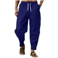 thumbnail image 2 of WIZUTIZ Mens Cotton Linen Pants Solid Textured Harem Pants Casual Lightweight Breathable Loose Beach Trousers Summer Spring, 2 of 3
