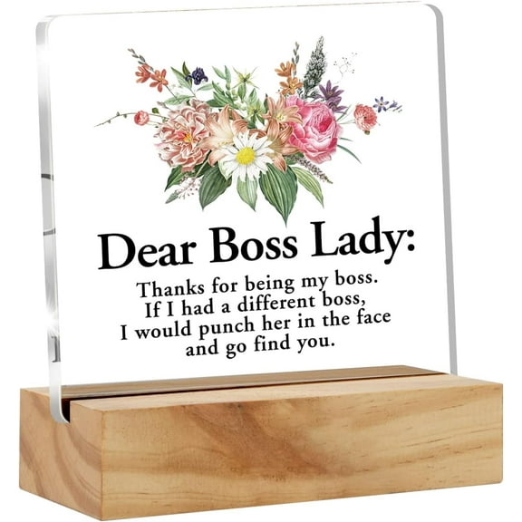 Boss Lady Appreciation Acrylic Desk Sign Decoration Plaque Thank You Boss Lady Desk Sign Keepsake Home Office Desk Decor 4x4 Inch