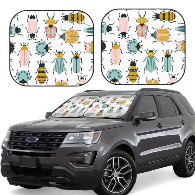 Vsdgher Colorful Insects Print Car Windshield Sun Shade, Reflective Sunshade Window Sunshade Sun Visor Protector Fit for Cars,Trucks,SUVs-Small