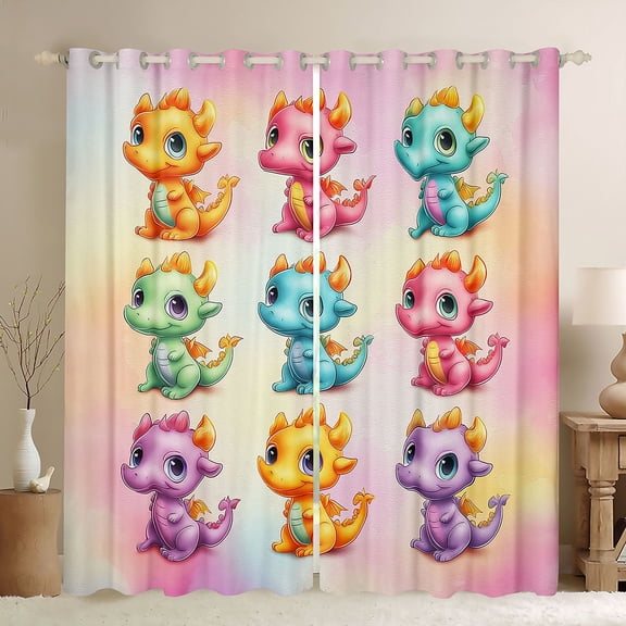 Manfei Cute Dragon Black Out Curtains for Teens Kids Children,Kawaii Animal Curtains Pack of 2 (42x63 Each),Abstract Gradient Bedroom Curtains,Breathable Home Decor