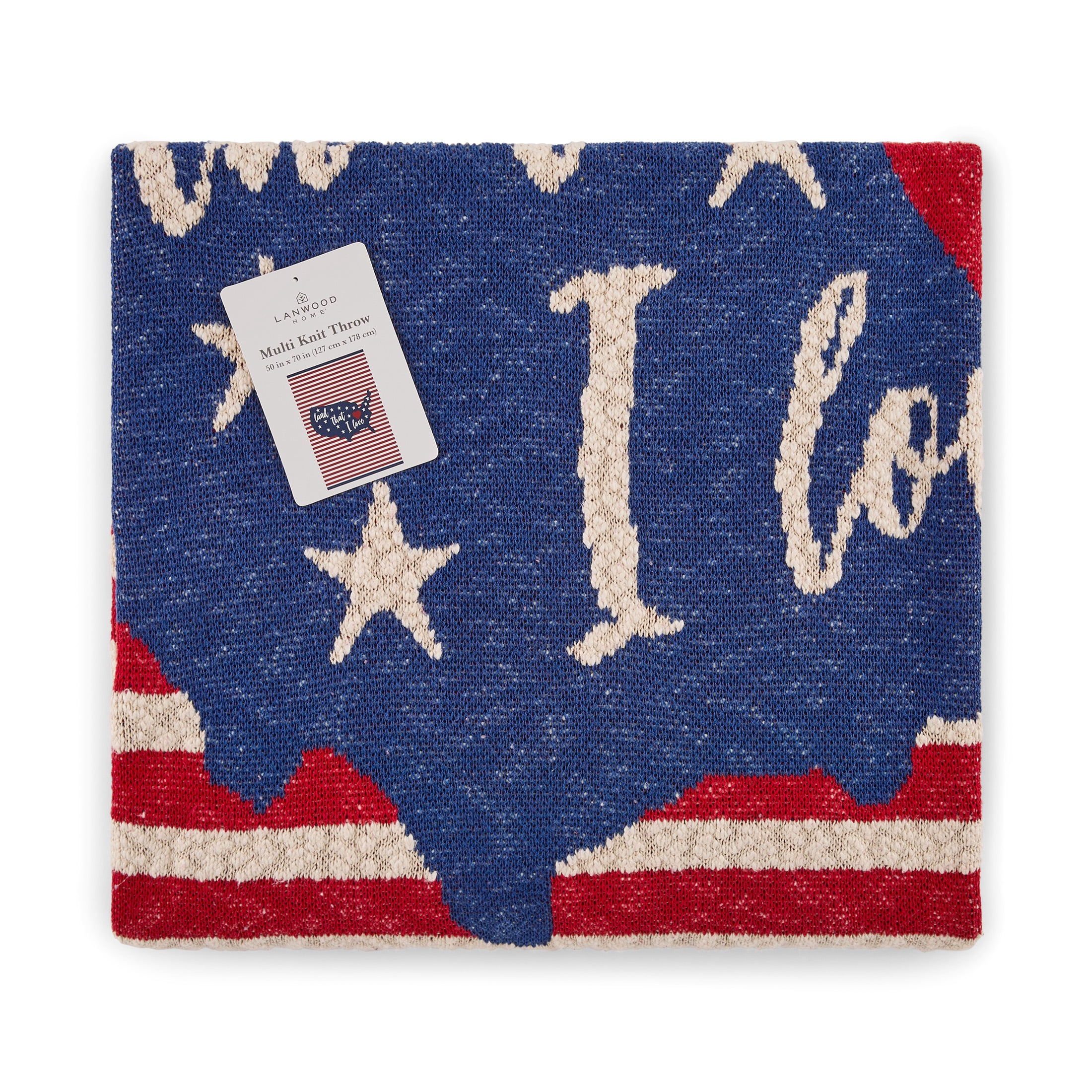 Lanwood Home Americana summer Knitted Throw Blanket, USA American Flag Oversize Throw, Heartland Map