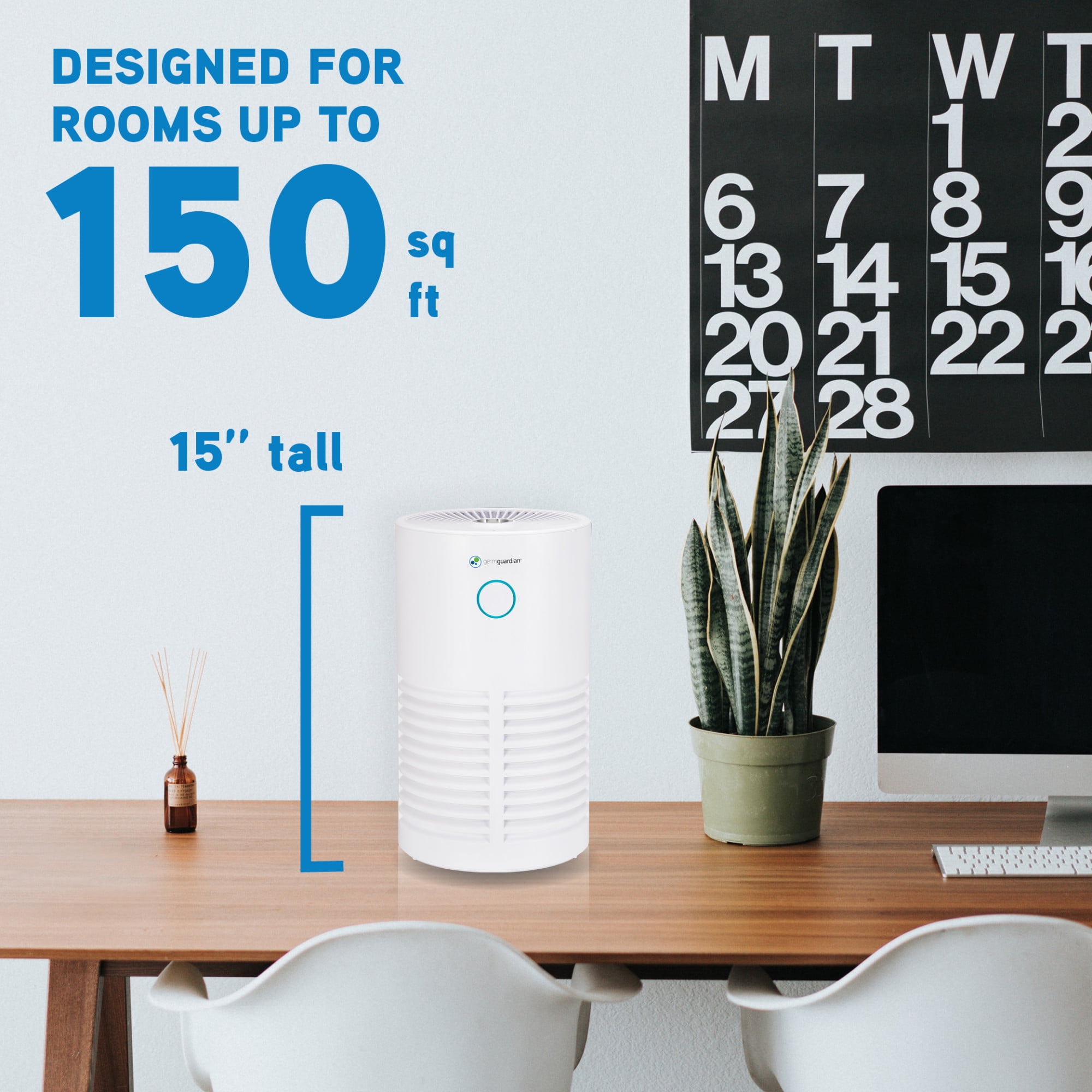 Germguardian 728 Sq. ft. HEPA Filter Air Purifier with UV-C Light, 15", White, AC4711W