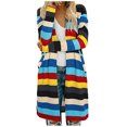 thumbnail image 2 of Floleo Clearance Fall Clothes For Women Women's Fashion Cardigan Striped Printed Pocket Long Sleeve Jacket Yellow, 2 of 5