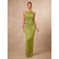 thumbnail image 5 of Olive Green Elegant Halter Neck Ruched Criss-Cross Bodycon Dress For Women, 5 of 8