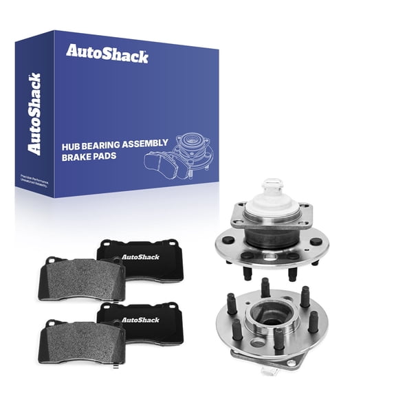 AutoShack Front Ceramic Brake Pads   Wheel Hub Bearing Assemblies with ABS Replacement for 2005-2011 Cadillac STS 2004-2007 Cadillac CTS 6-PC Kit