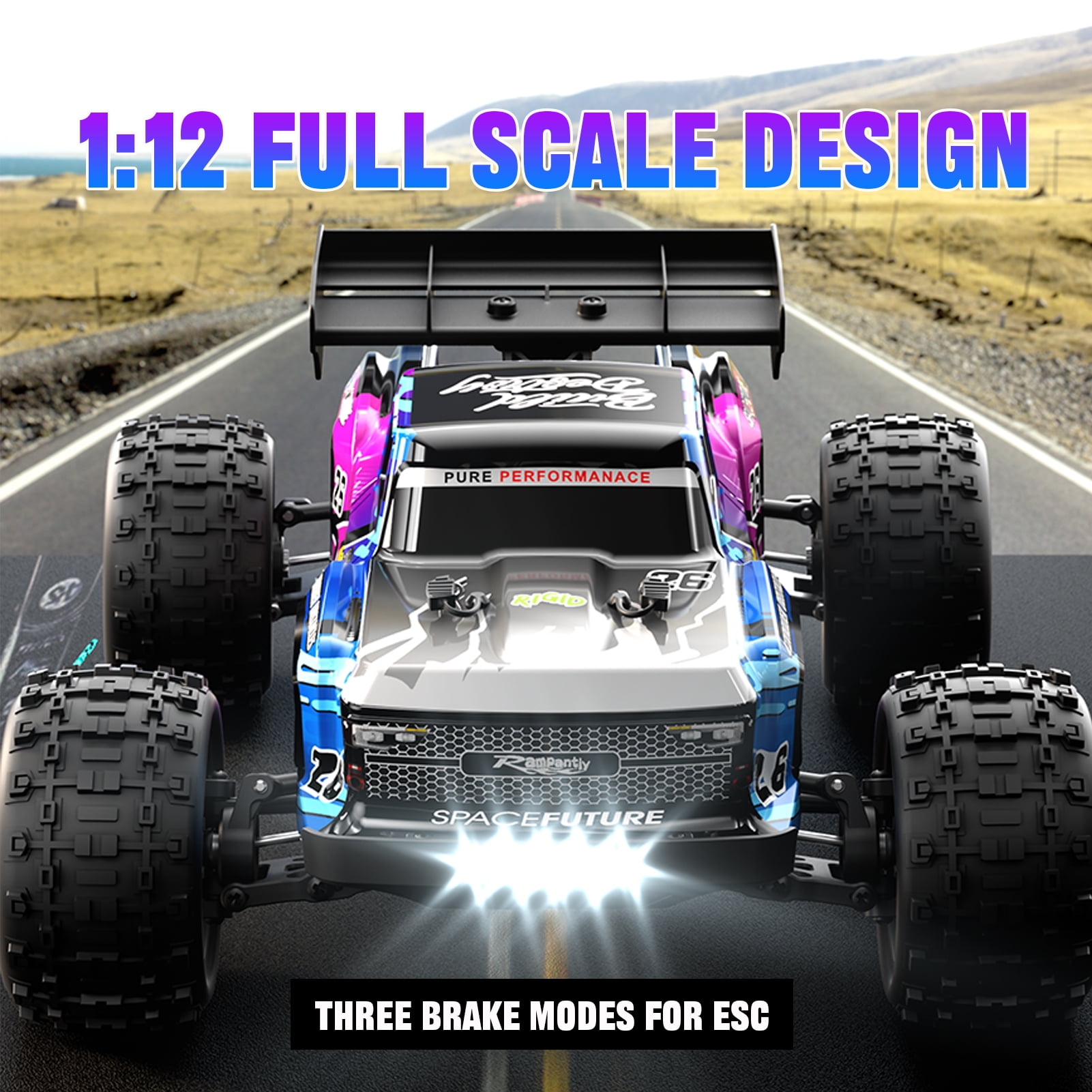 1:12 Full Scale 4WD Brushless RC Car, All Terrain 60KM/H High Speed Off Road Truck, Alloy Chassis, 2.4Ghz Remote Control, Supports Vehicles Racing Together