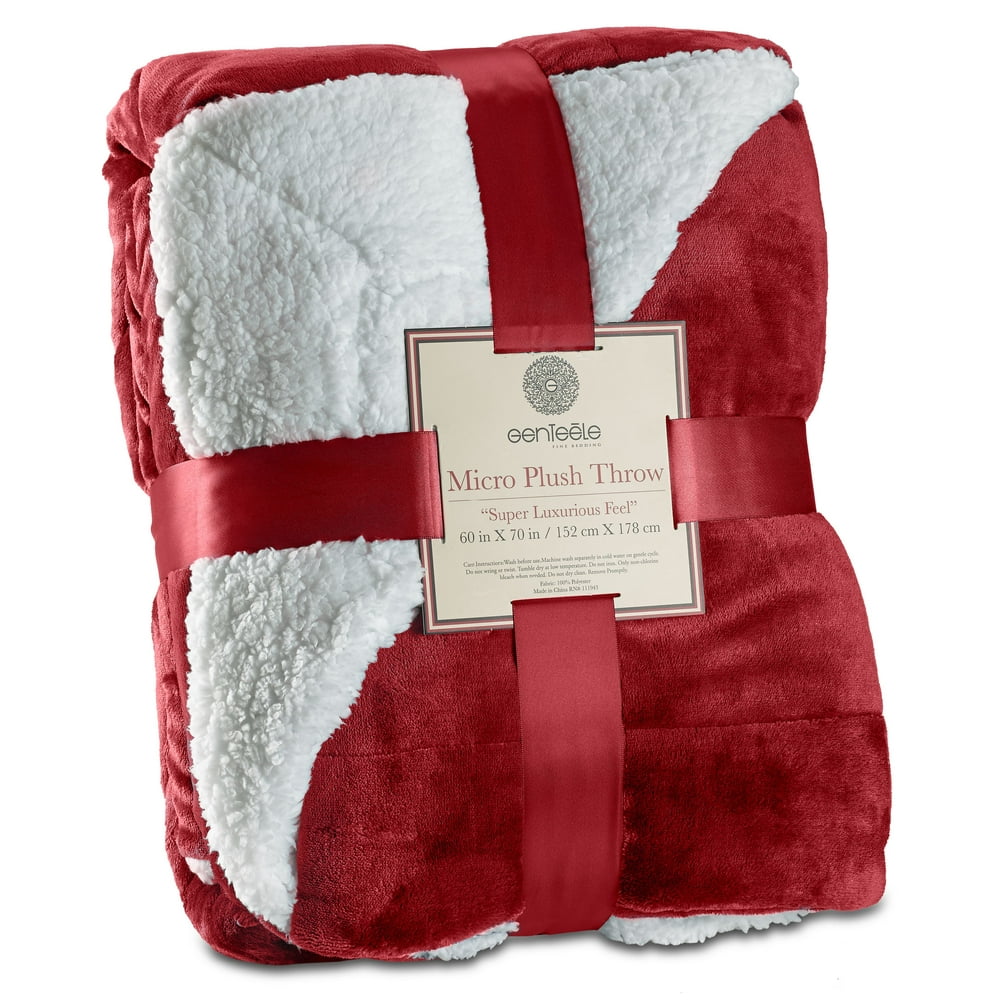 Genteele Super Soft Luxurious Sherpa Throw Blanket, 60" X 70", Burgundy