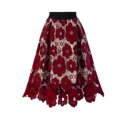 thumbnail image 2 of Joernso Women Skirt High Elastic Waist Hollow Out Floral Lace A-line Big Swing Double-layered Mid-calf Length Lady Commute Party Midi Skirt, 2 of 8