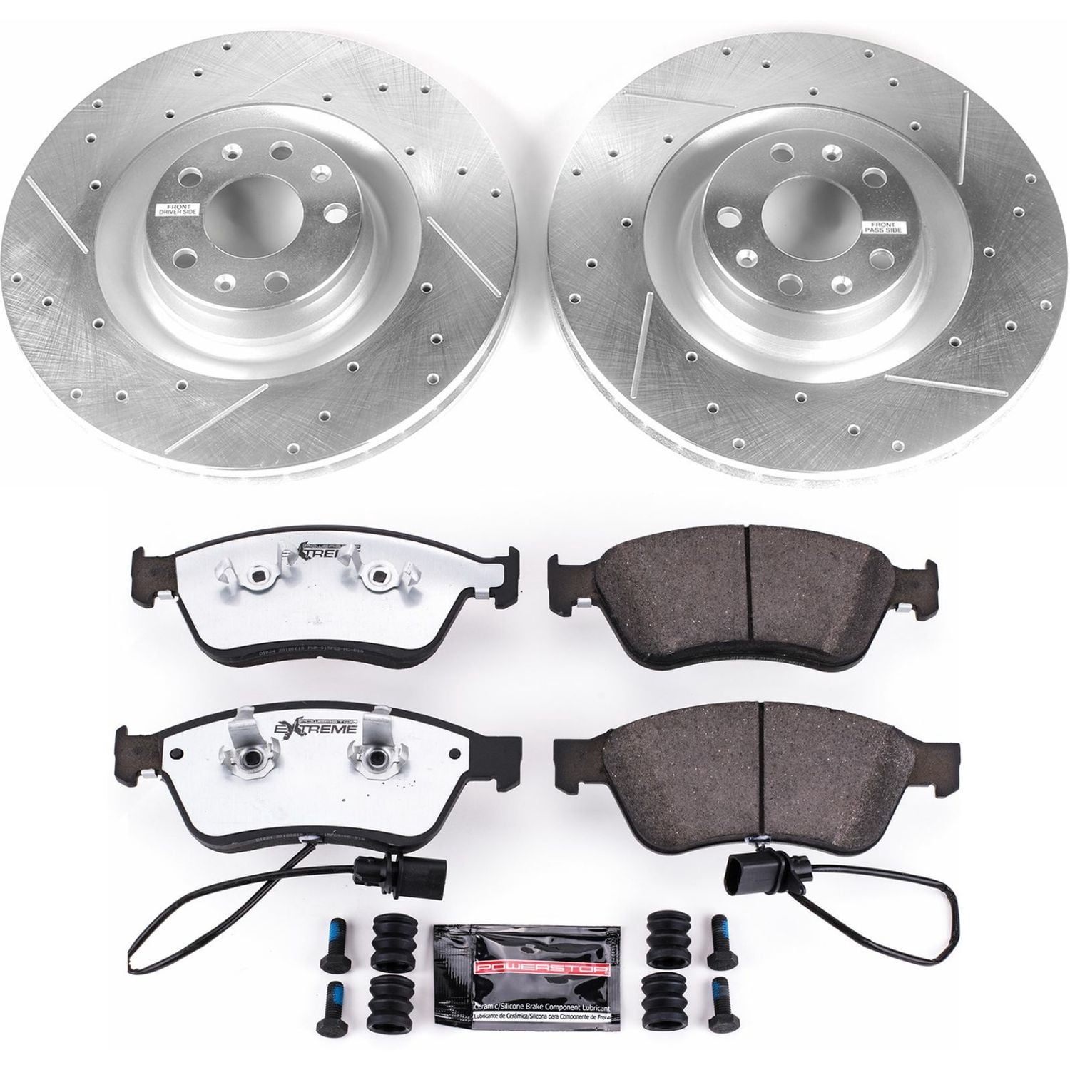 PowerStop Front Z26 Street Warrior Carbon-Fiber Ceramic Brake Pad and Drilled and Slotted Rotor Kit Fits: AUDI VOLKSWAGEN Select Models K4570-26