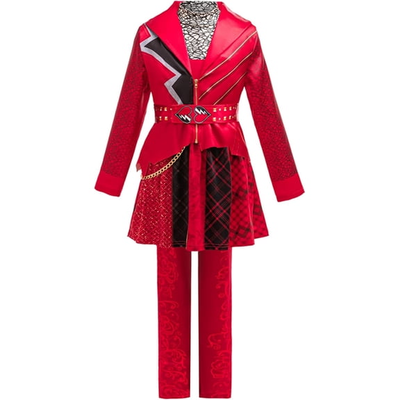 Red Halloween Cosplay Costume Full Set Crimson Villain Princess Jumpsuit Outfit Storybook Fantasy Dress-Up Apparel for Festive Party Themed Events