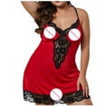 thumbnail image 2 of Xysaqa Women's Plus Size Chemise Nightgown Floral Lace Sexy V Neck Sleepwear Strappy Nightdress with Thong Sets Ladies Exotic Nightgowns Sleepdress 3X 4X 5X Summer Savings Red, 2 of 5