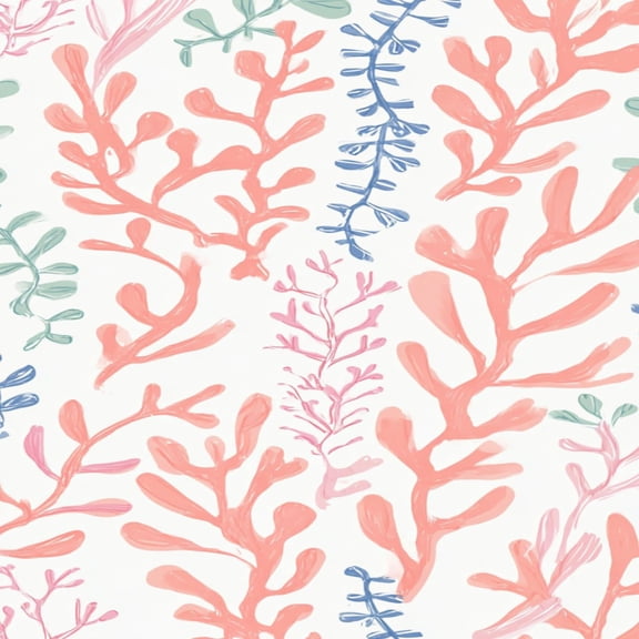 Peel and Stick Wallpaper Coral Seaweed Soft Pink Blue Green Watercolor Coastal Wall Mural 23.6in x 9.8ft Self Adhesive Removable Wall Paper Renter Friendly Wallpaper for Nursery Bedroom Cabinets