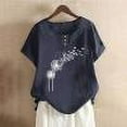thumbnail image 1 of Femmes Tops Femmes Été Tops 2023 Mode Femme Col Roulé Manches Courtes Chemisier T-Shirt Impression en Vrac Tops Marine XL, 1 of 5