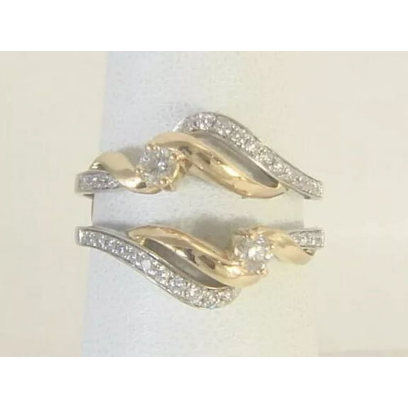 1 CT Round Cut White Lab-Created Diamond Enhancer Wedding Ring Guard Wrap 14k Two Tone Gold Plated