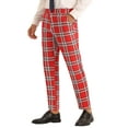 thumbnail image 4 of Unique Bargains Pantalon à Carreaux pour Hommes Coupe Slim devant Plat Pantalon d'Affaires Rouge 2TG, 4 of 4