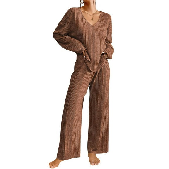 Plus Size 2 Picec of Outfit Sets for Womens Loose Two-piece Sets Solid Long Sleeve Casual Pants Sweatsuit