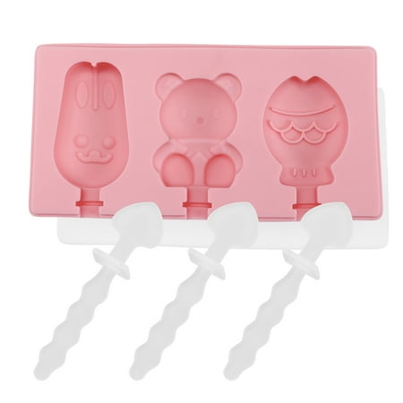 

1 Set 3Pcs 3 Cavities Summer Household Ice Cream Mold Homemade Cartoon Ice Cream Mold Silicone Mold for Kids (Bear Cub)