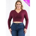 thumbnail image 6 of Plus Size Ribbed Long Sleeve Top with Wrap Front Design, 6 of 11