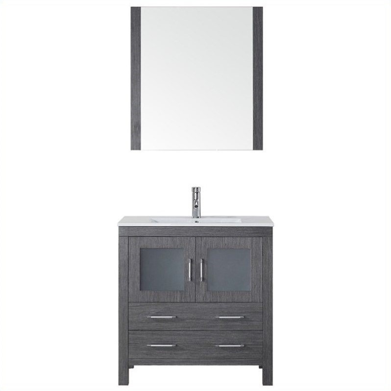 Dior 32" Single Bath Vanity in Zebra Gray with White Ceramic Top and Integrated Square Sink with