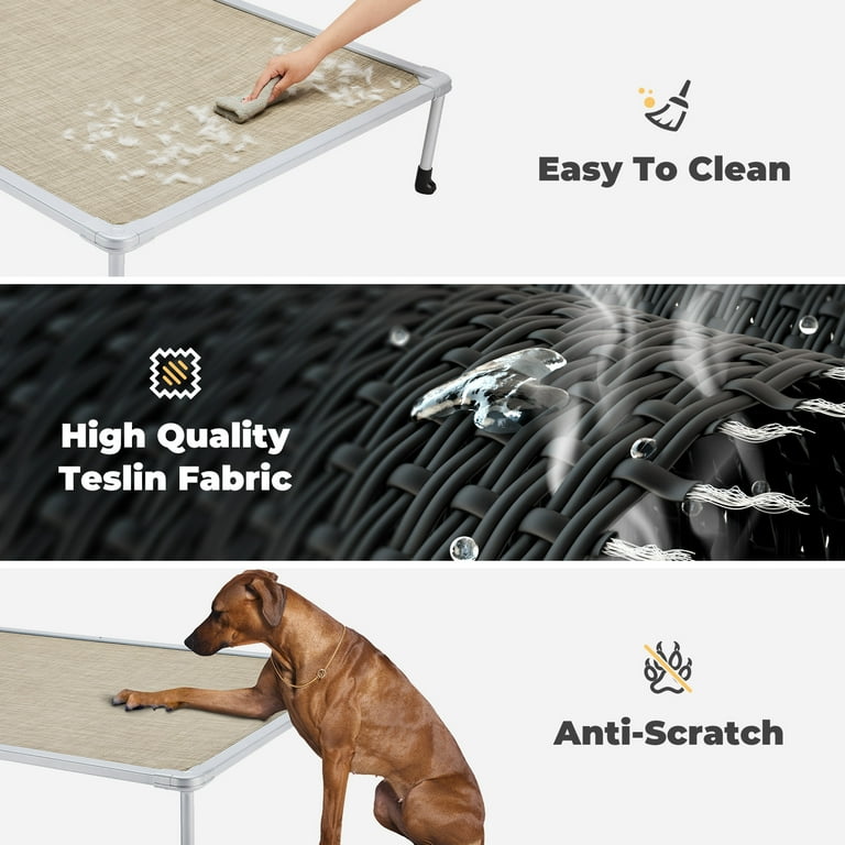 Veehoo Chewproof Dog Bed Cooling Raised Dog Cots with Silver Metal Frame X Large Beige Coffee