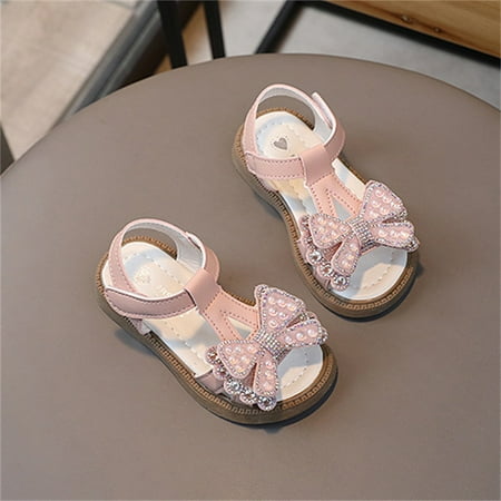 

Akiihool Sandals for Girl Girls Sandals Strappy Open Toe Outdoor Flats with Hook and Loop Kids Summer Shoes for Girls (Pink 8)