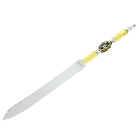GlassOfVenice Italian Murano Glass Wedding Cake Knife - Gold Millefiori Olive