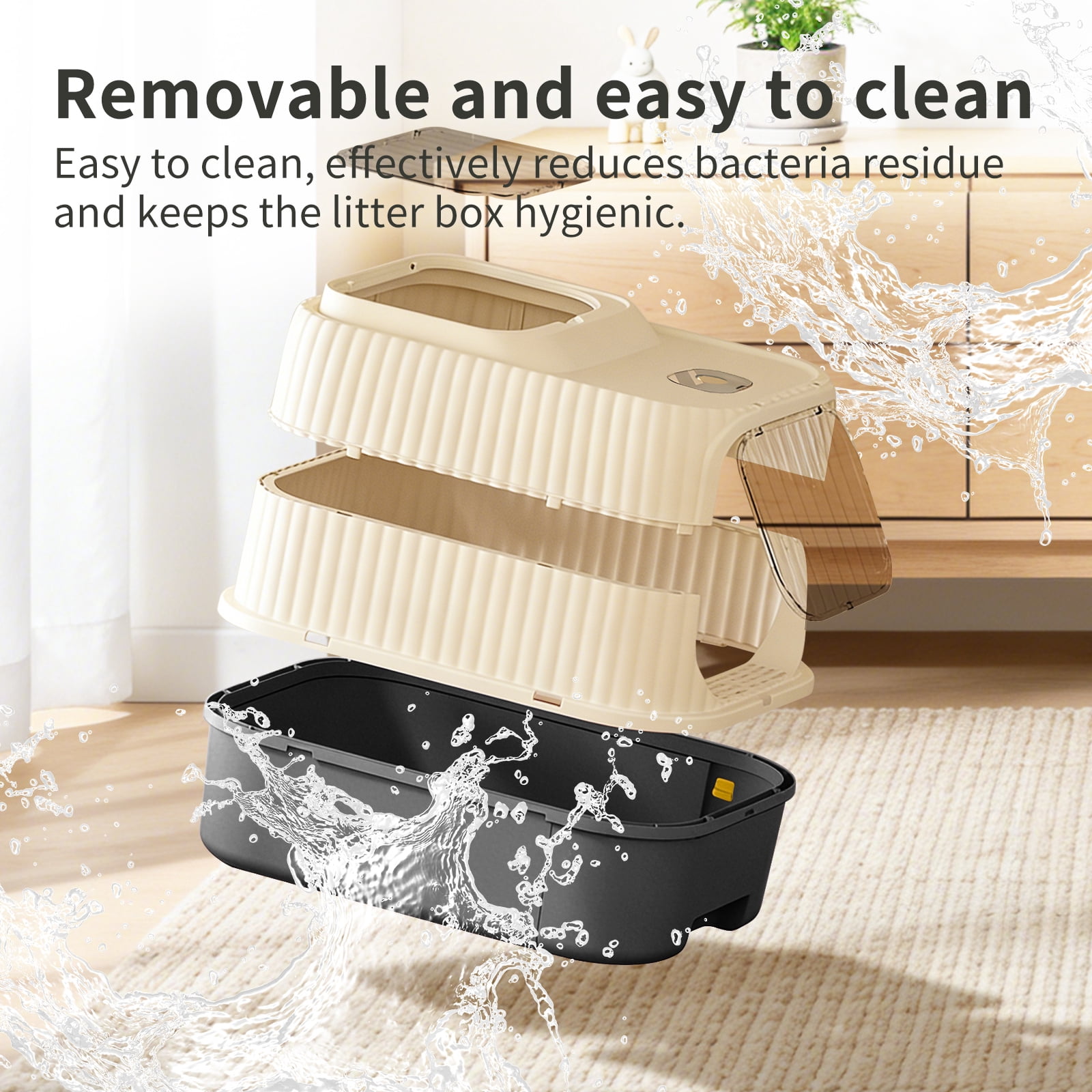 Black Fully Enclosed Cat Litter Box, Drawer Type Odor-Locking Litter Pan with Anti-Splash Design, Easy Clean Removable Cat Litter Tray for Cats of All Sizes, Multi-Cat Household