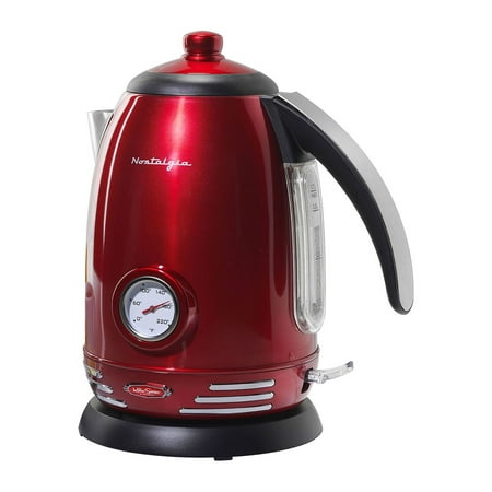 Nostalgia WK17RR 1.7L Stainless Steel Electric Water Kettle with Strix Thermostat, Retro Red
