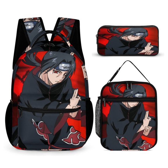 Anime Backpack 17 Inch 3 Piece Set with Insulated Lunch Bag and Pencil Case, Bookbag Laptop Backpack Cartoon Durable Lightweight Casual Backpack