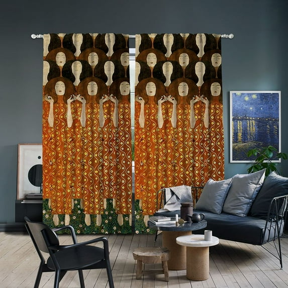 3S Brother's World Classic Art Masterpiece Curtain Series Gustav Klimt - Beethoven Friese Room Darkening Décor 2 Curtain Panels Made in Turkey - Each Panel (52"Wx63"L)