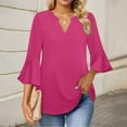 thumbnail image 2 of Zhensanguo Womens Ruffle 3/4 Sleeve Tops Casual Trendy V Neck Tunic Tops Fashion Dressy Shirts Casual Blouses Hot Pink XL, 2 of 6