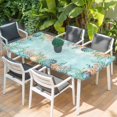 thumbnail image 2 of Blue Coastal Table Cloths for 3 Foot Rectangle Tables, Summer Nautical Beach Coral Starfish Patio Waterproof Elastic Fitted Tablecloths, Washable Rectangular Table Cover for Camping, 2 of 8
