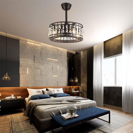 

Wuzstar 18 Crystal Ceiling Fan Light Enclosed Cage Metal Chandelier Fan with 7 Invisible Blades