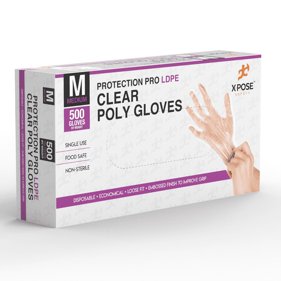 Medium Disposable Food Prep Poly Gloves Transparent Embossed Latex Free Kitchen Gloves, Plastic Gloves for Food Handling, Serving (500 Gloves)