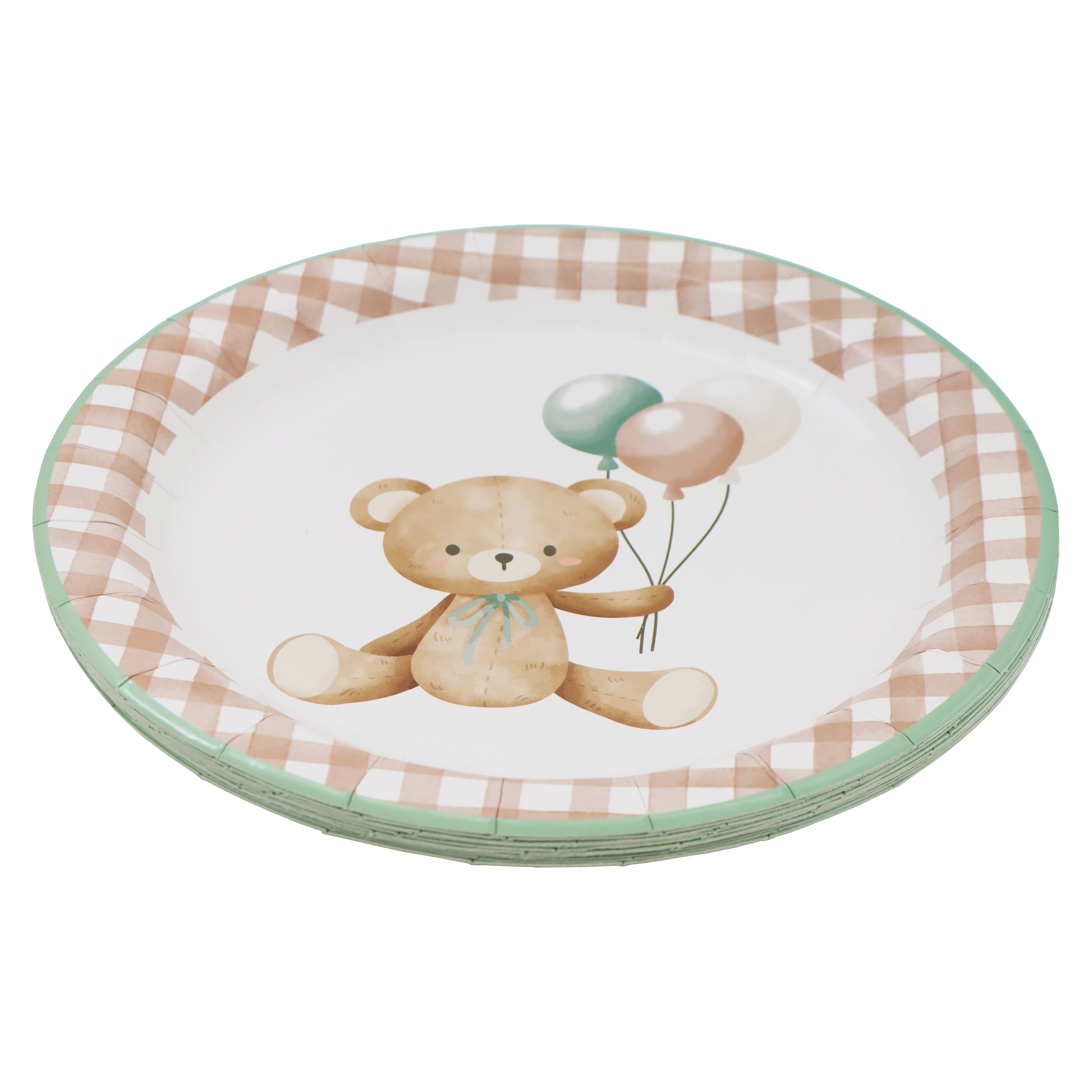 Celebrate It Paper Plates - Teddy Bear & Gingham Disposable Dinner Plates, Multicolor, 9", 12 Packs (120 Total)