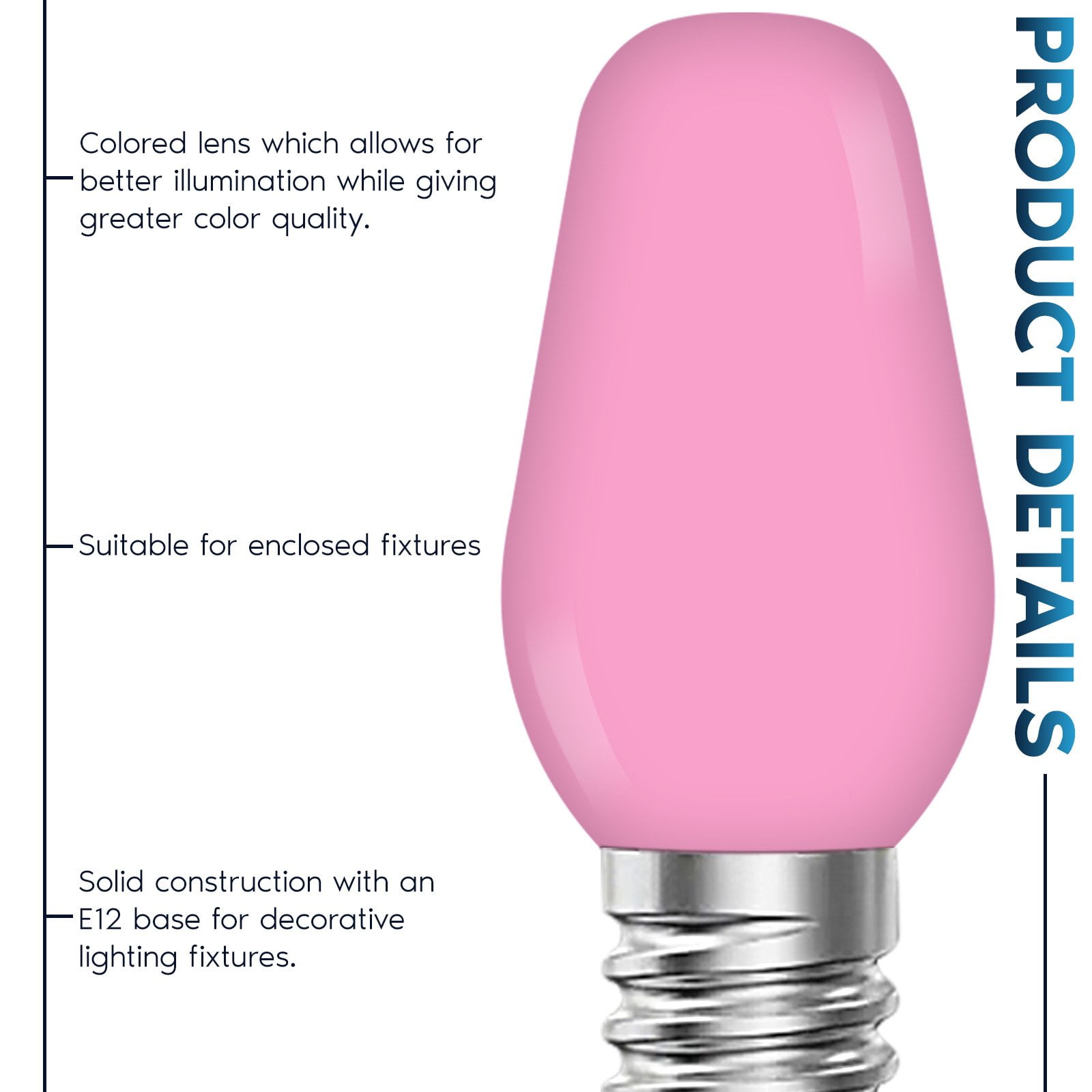 Luxrite 25-Pack C7 LED Pink Replacement Light Bulbs for String Lights 0.5W Colored Bulb Enclosed Fixture Rated UL E12 Indoor Outdoor