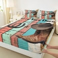 thumbnail image 3 of Manfei Retro Cowboy Queen Sheet Sets 4 Pieces, Hat Boots Horseshoes Flat Sheet, Colorful Barn Door Queen Fitted Sheet, Microfiber Bedroom Decor, 3 of 7