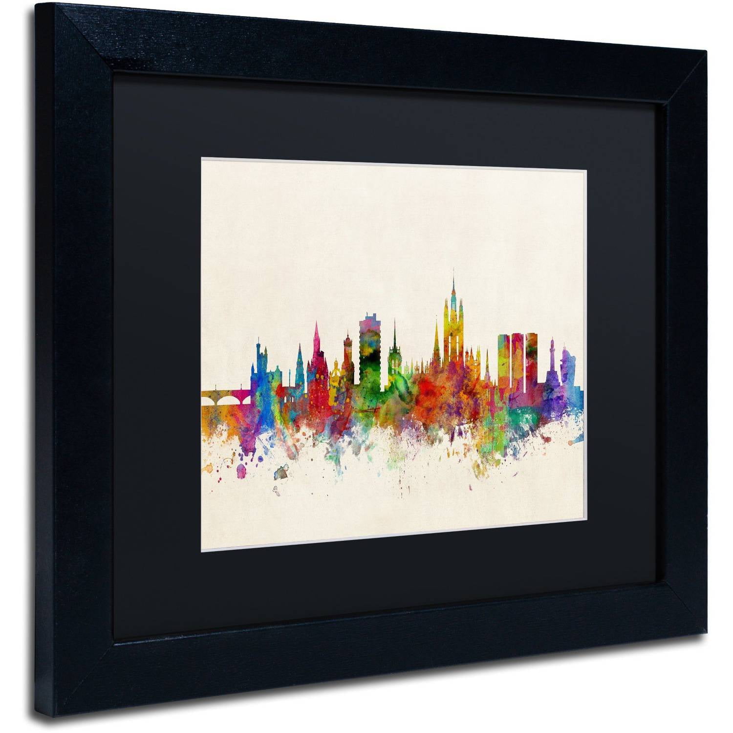 Trademark Fine Art "Aberdeen Scotland Skyline" Canvas Art by Michael Tompsett Black Matte, Black Frame