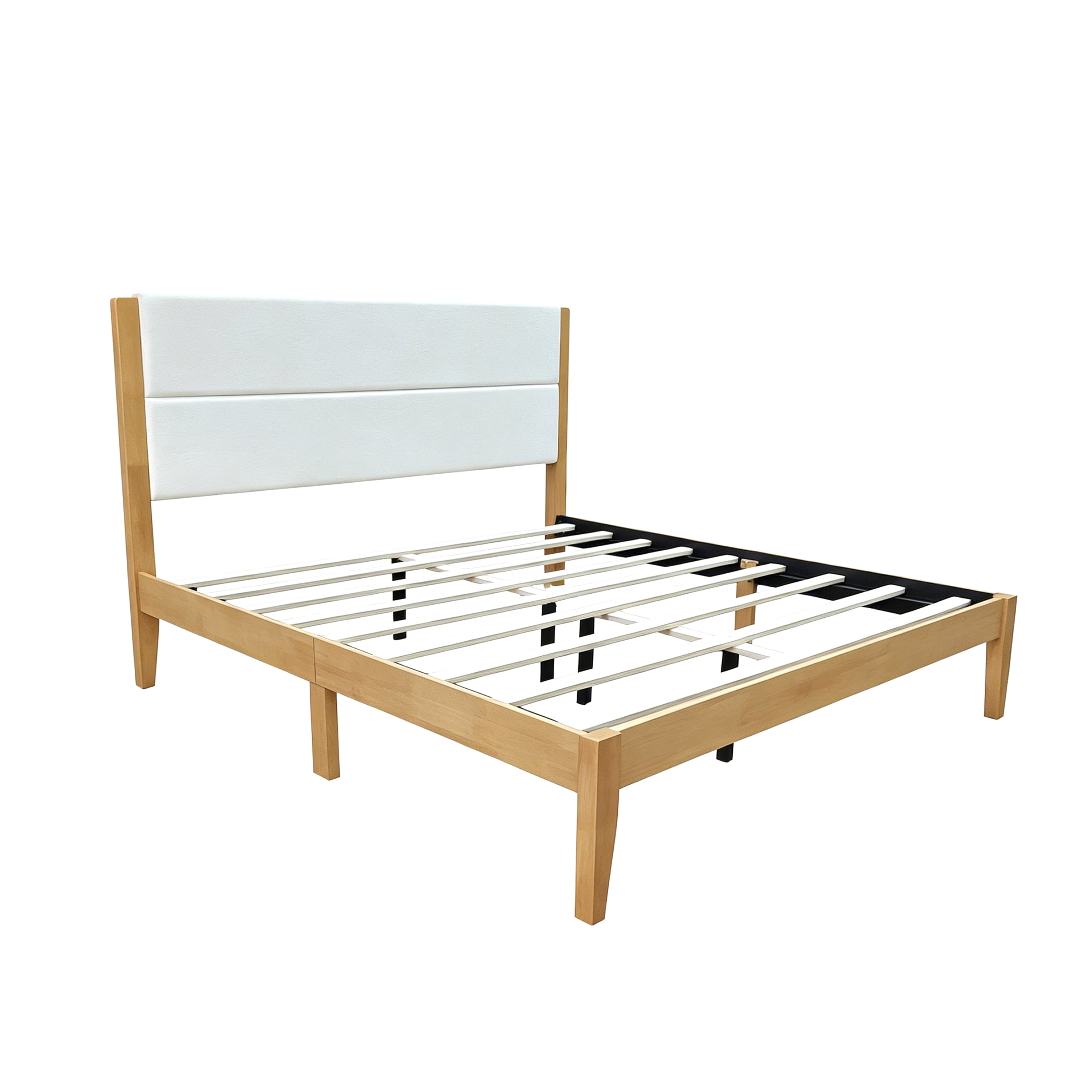 King Size Modern Wood Platform Bed Frame with Upholstered Headboard, No Box Spring Needed