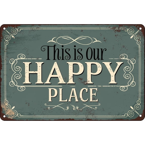 This is Our Happy Place Sign - Front Porch Decor Sign Outdoor, Vintage Metal Tin Signs Patio Decor for Outside Deck Back Garden Yard Man cave and Garage Wall Decor Art Gifts 12 x 8 In