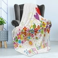 thumbnail image 4 of Birthday Soft Flannel Fleece Blanket, Happy Celebration on Colorful Flourishing Meadow Heart Shaped Balloons Art Print, Cozy Plush for Indoor and Outdoor Use, 70" x 90", Multicolor, by Ambesonne, 4 of 5