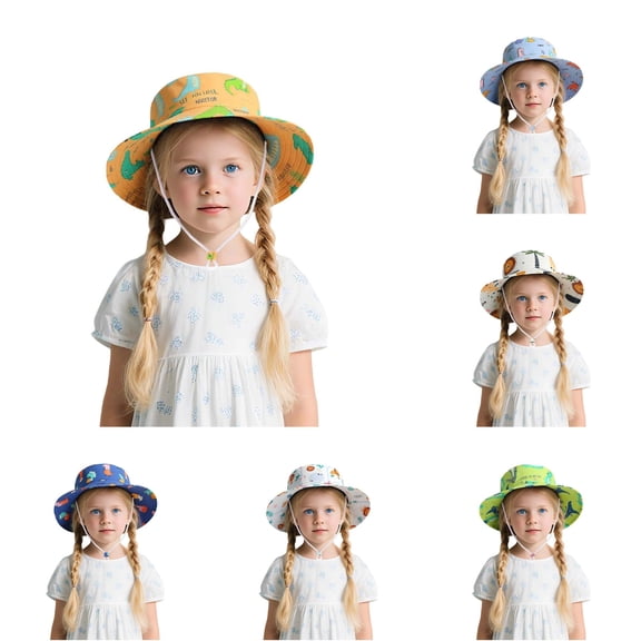 Oiyii Infant Girl’S Protective Bucket Hats Dinosaur‑Printed Sun Hats, Yellow