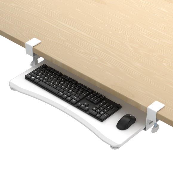 suptek Plateau de Clavier sous le Bureau Coulissant avec Support à Pince en C, Plateau pour Clavier et Souris d'Ordinateur, 25,6 (30 Incluant les Pinces) x 11,8 Pouces Plateforme Coulissante pour