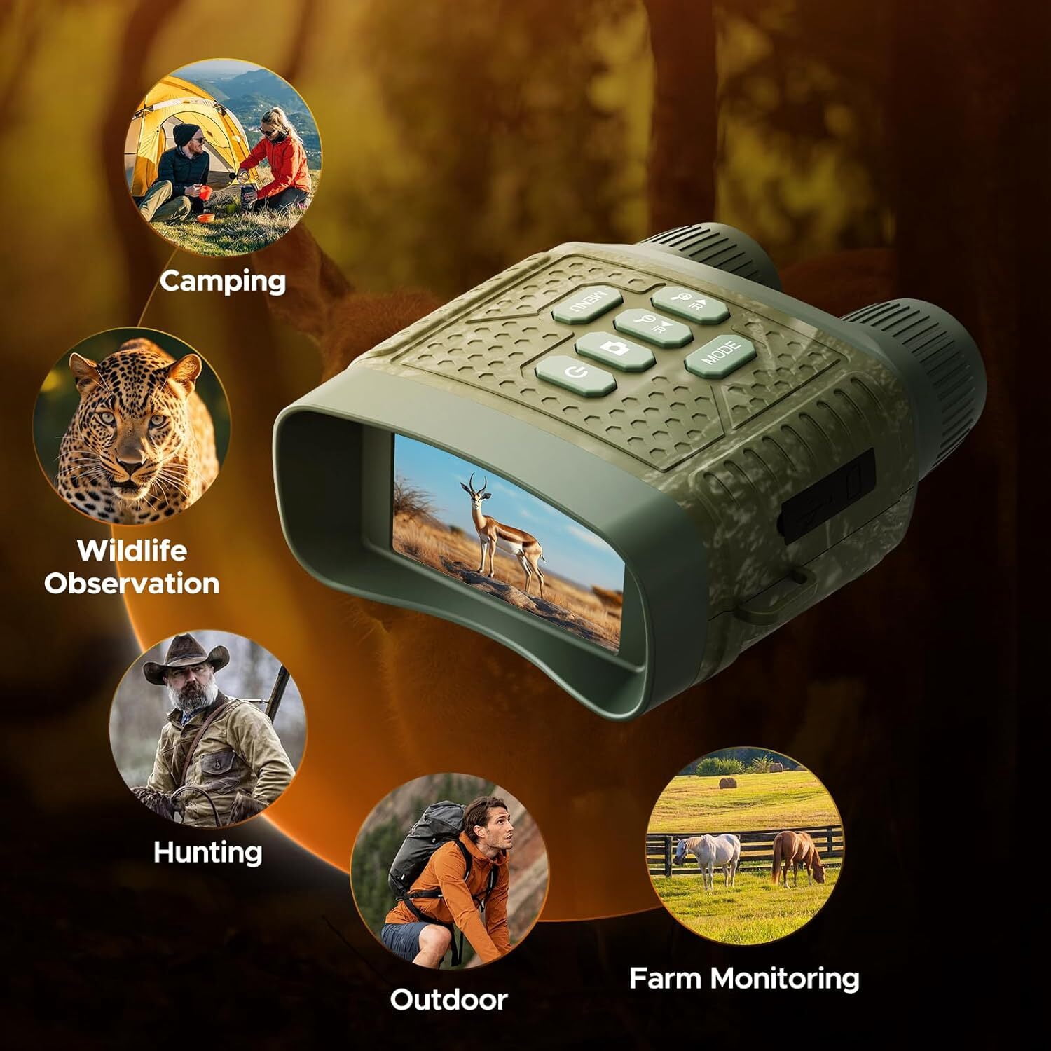 CAMPARK NV02 Night Vision Goggles, 4K 48MP Night Vision Binoculars, 3'' HD Screen & 10X Zoom & 5000mAh Battery, 32GB Card Included, Infrared Vision, 1300ft Range, Perfect for Outdoor, Camping & Secur