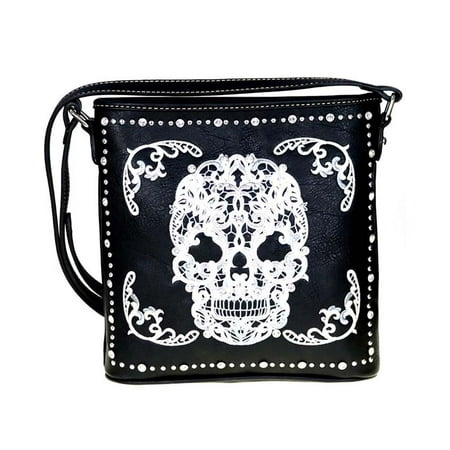 Montana West Black Embroidered Sugar Skull Concealed Carry Crossbody Bag Montana West Black Embroidered Sugar Skull Concealed Carry Crossbody Bag