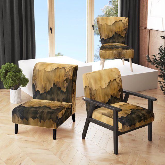 Designart "Abstract Fluidity Brown Black Composition" Brown Abstract Fluidity Upholstered Accent Chair - Modern Arm Chair For Bedroom