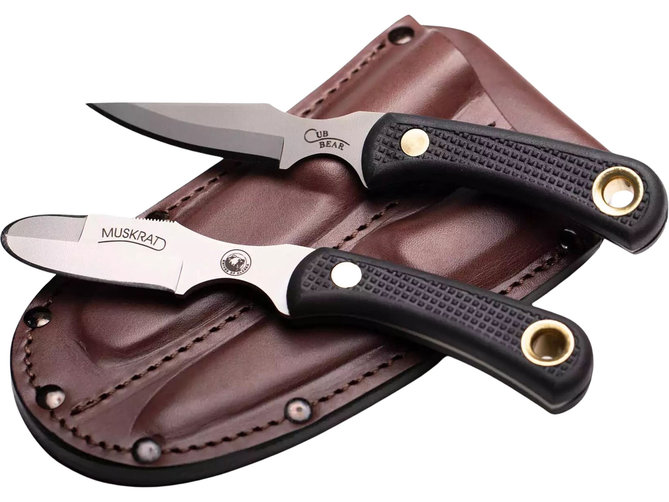 Knives of Alaska Muskrat/Cub Bear D2 Steel Fixed Blade Knife Combo, 2.25in/2.75in, D2 Steel Blades, Black Suregrip Handle